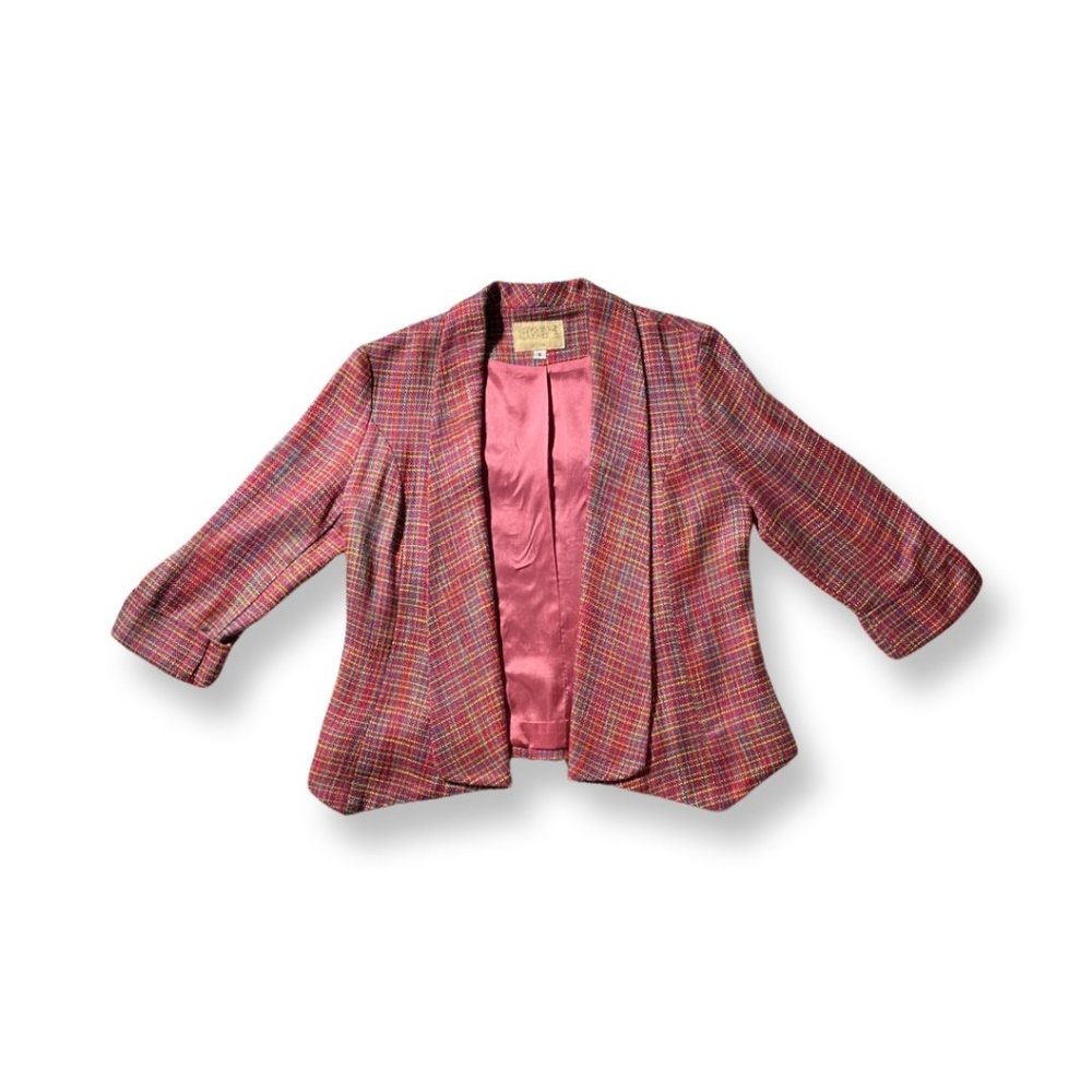 Alberto Makali Multi-Primary Colored Plaid Blazer with Pink Lining / Size Small